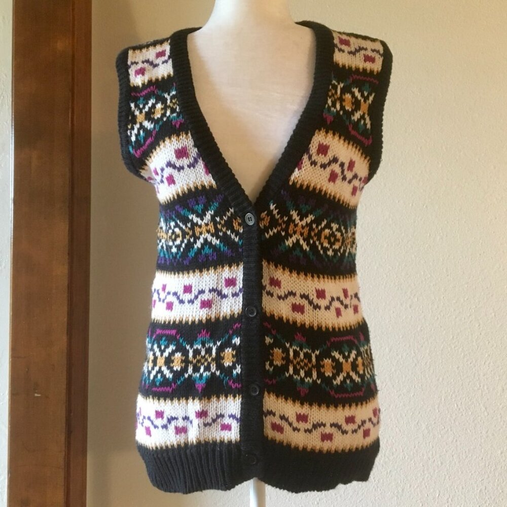 VTG 90s Hunts Point Fair Isle Style Knit Sweater Vest Size M Made in Korea Teal